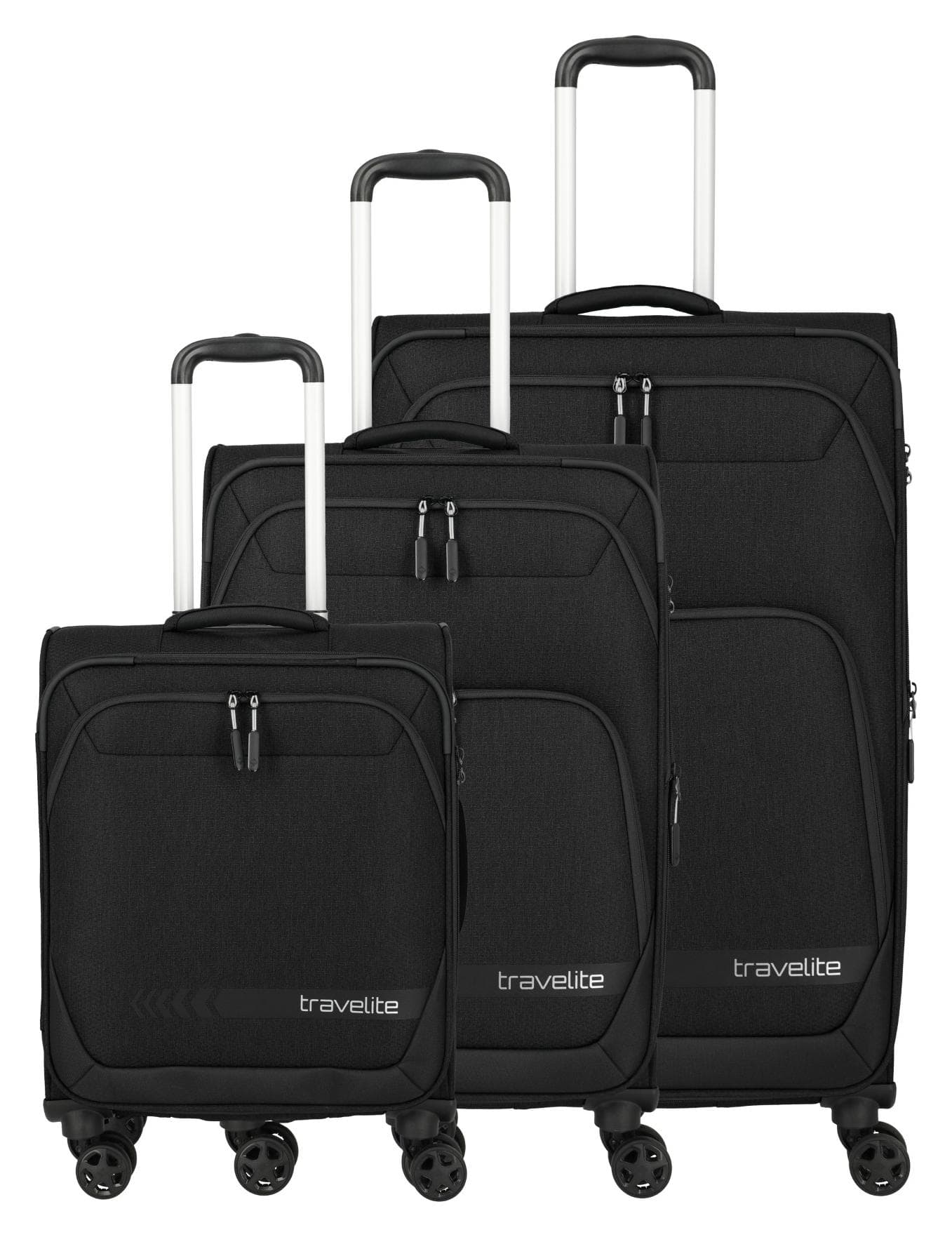 Sada cestovních kufrů Travelite Kick Off 4w S, M exp, L exp Black