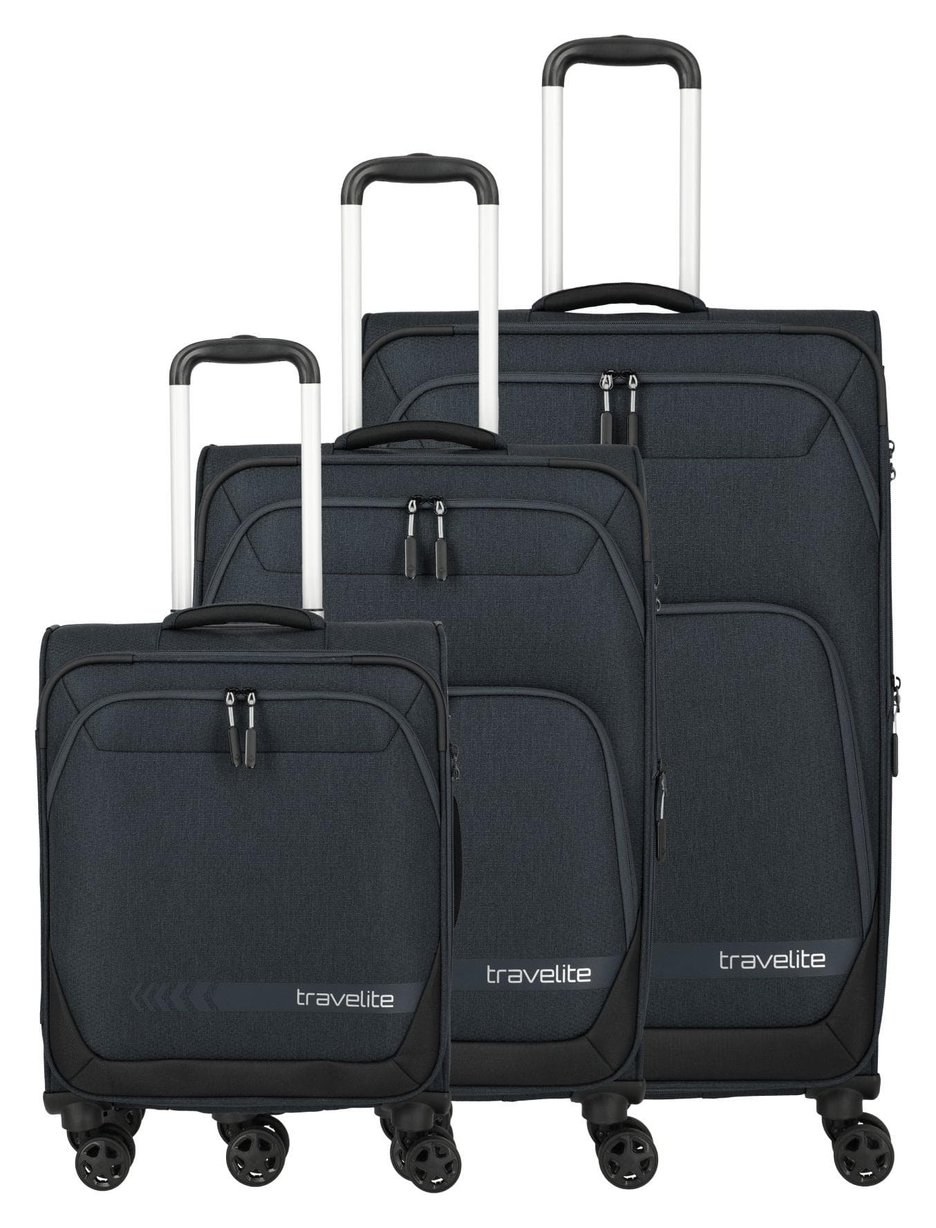 Sada cestovních kufrů Travelite Kick Off 4w S, M exp, L exp Anthracite