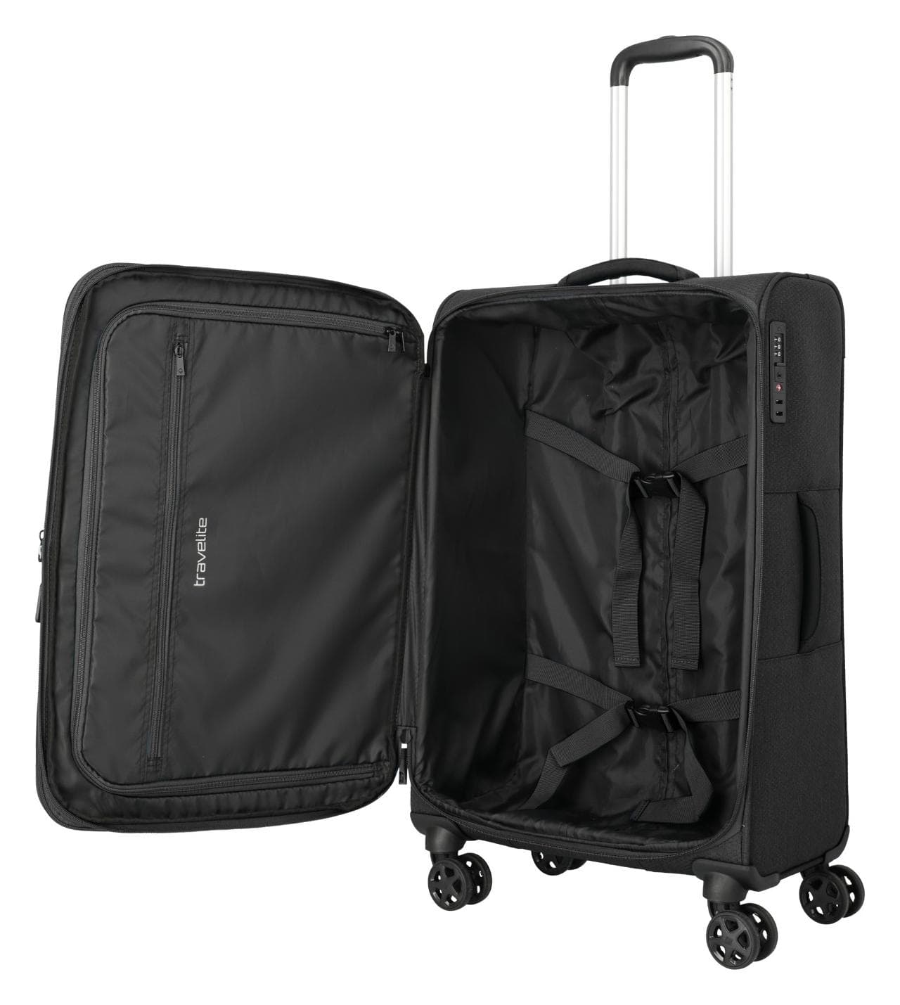 Střední textilní kufr na kolečkách Travelite Kick Off 4w M exp Black 6