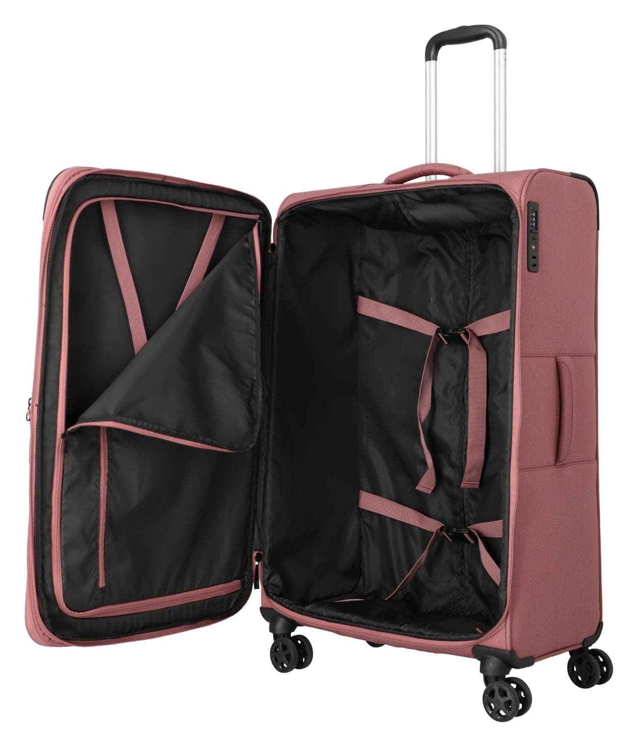 Velký textilní kufr na kolečkách Travelite Kick Off 4w L exp Rose 6