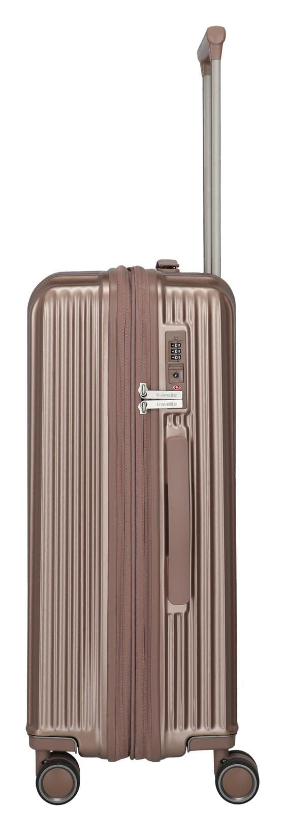 Střední skořepinový kufr na kolečkách Travelite Paros 4w M Cappuccino 3