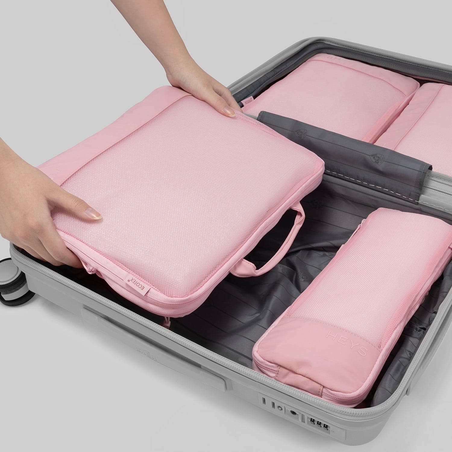 Cestovní organizéry Heys Ecotex Compression Packing Cube 4 Pc Set Lilac Blossom 4