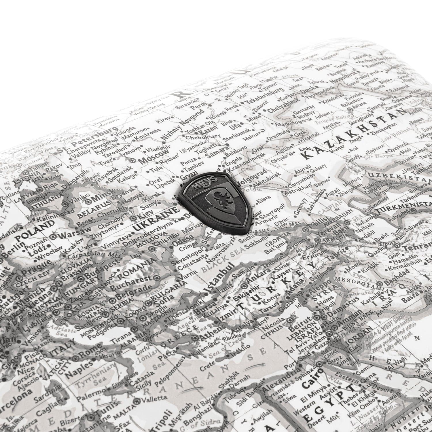 Velký skořepinový kufr na kolečkách Heys Journey 3G L Black/White Map 5